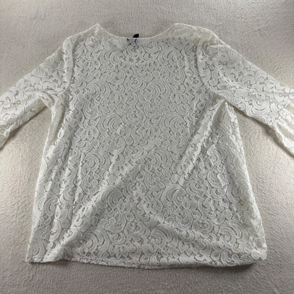 New Directions Lace Top Women XL White Bell Sleeve Scoop Neck Floral Cottagecore - Picture 2 of 8